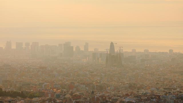 Amanecer en Barcelona desde las montañas de Collserola.