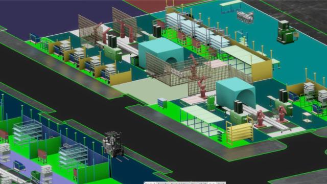 Uno de los entornos industriales recreados en un gemelo digital de Dassault Systèmes.