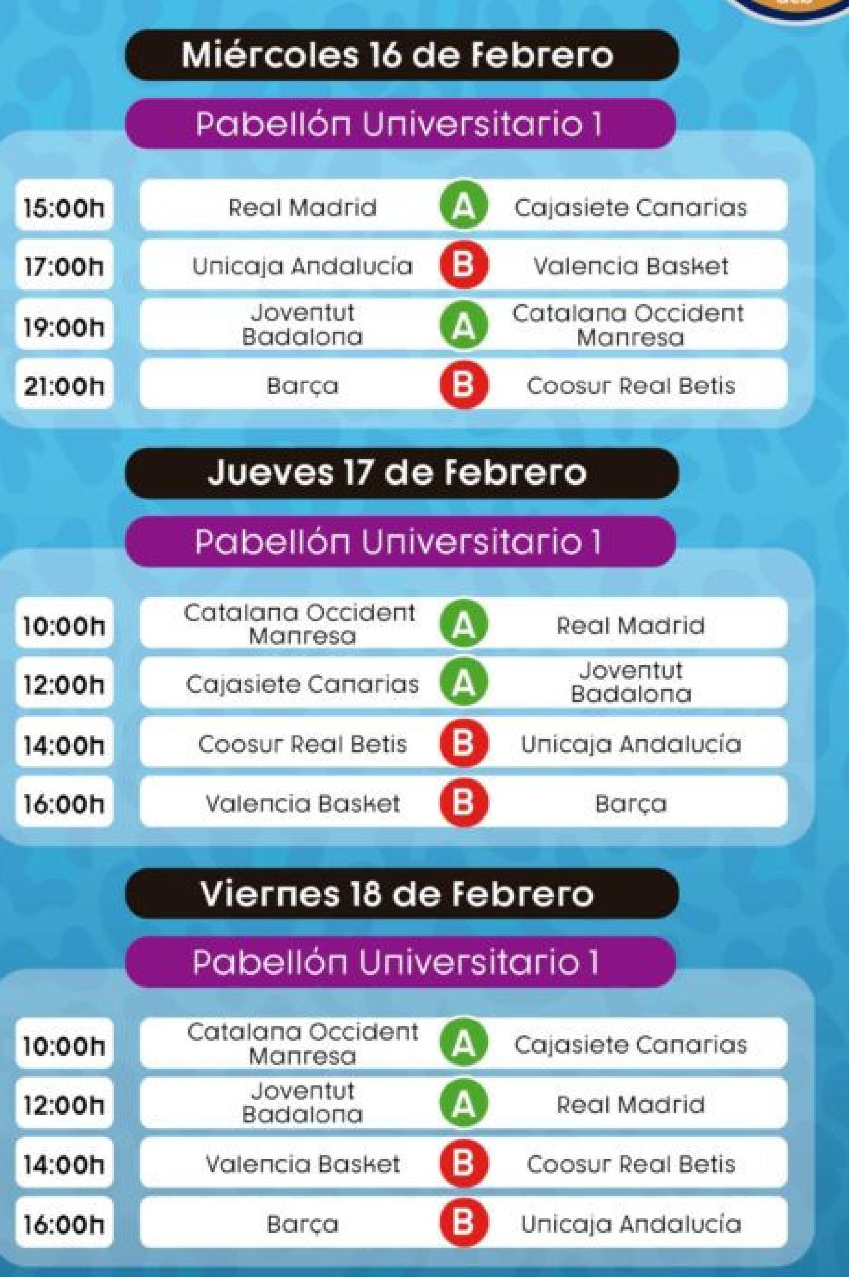 Calendario Minicopa Endesa de la fase de grupos.