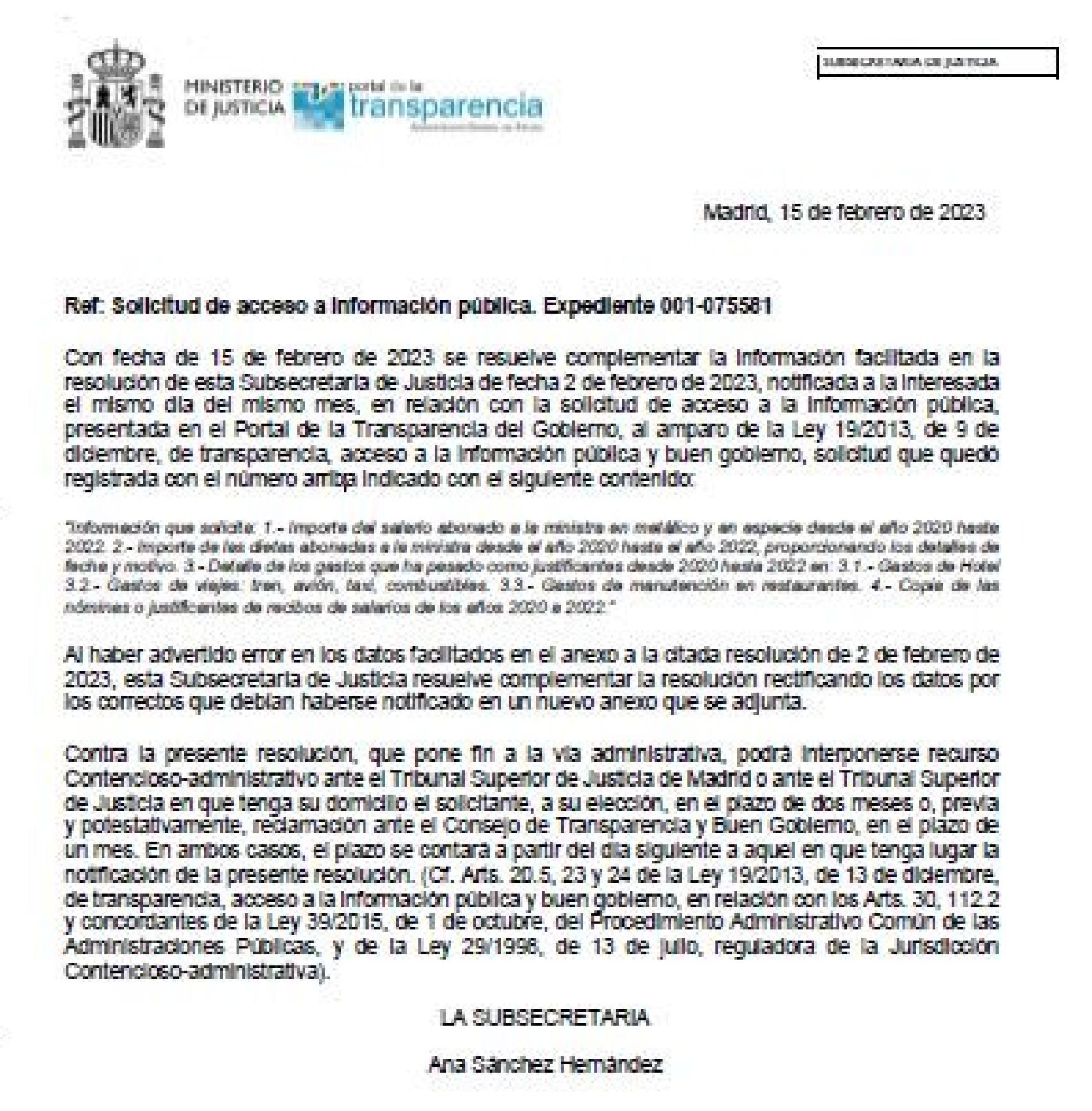 Certificación de la subsecretaria de Justicia corrigiendo el error./