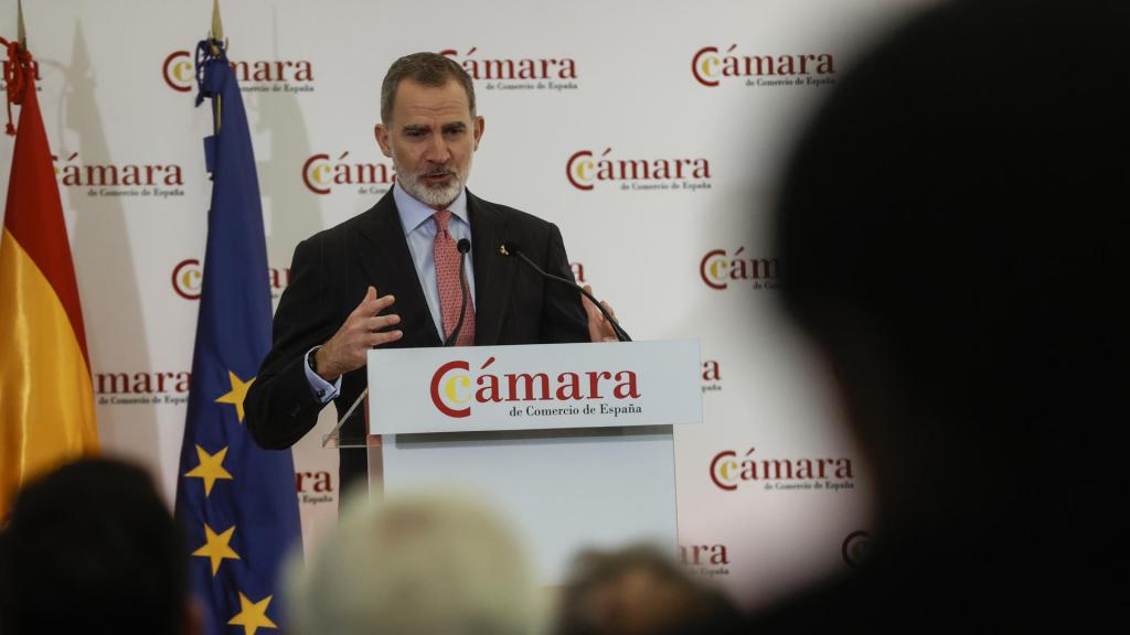 El rey Felipe VI, en una reunión de la Cámara de Comercio.