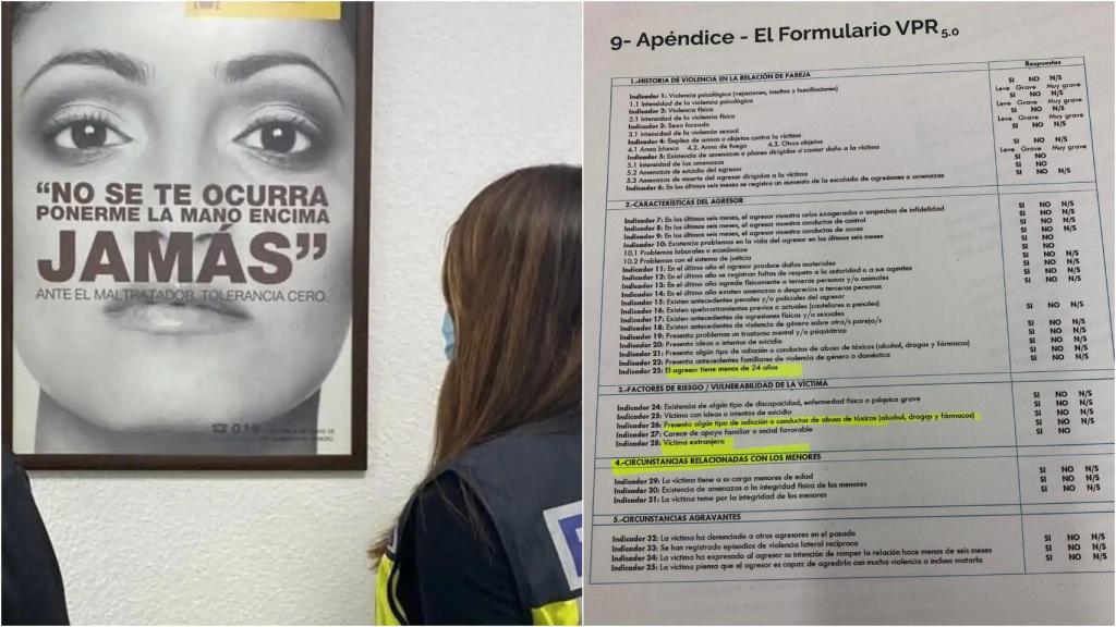 Un cartel de denuncia de violencia de género y el formulario en cuestión.