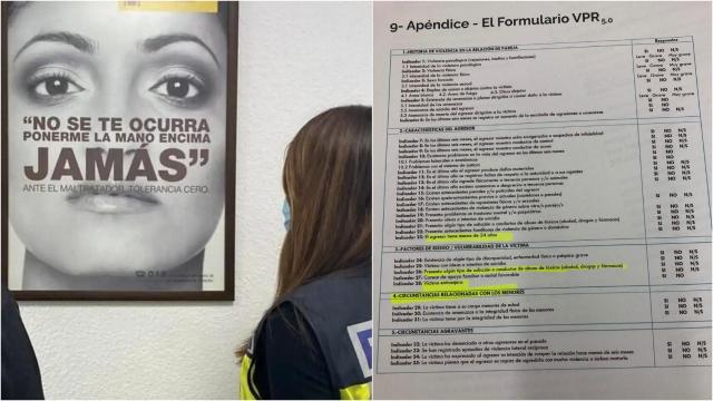 Un cartel de denuncia de violencia de género y el formulario en cuestión.