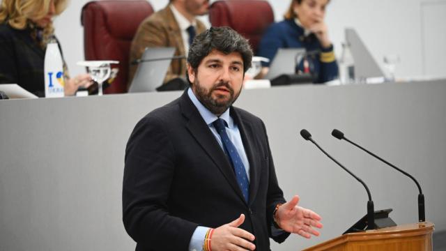El presidente de la Región de Murcia, Fernando López Miras, este miércoles, durante su comparecencia en la Asamblea Regional.