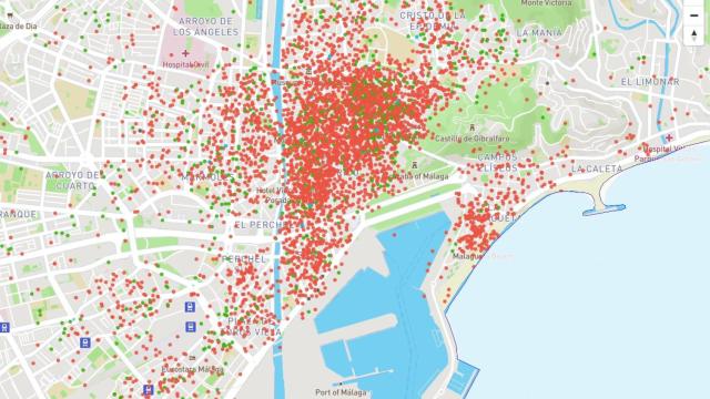 Mapa AirBnB en Málaga