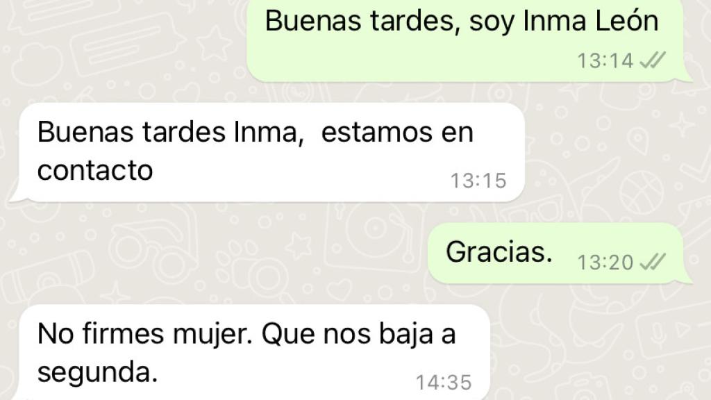 Imagen del WhatsApp recibido en medio de la negociación para la venta de acciones.