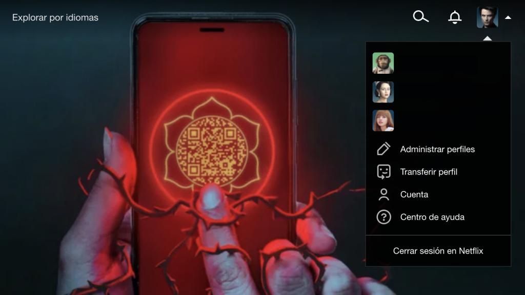 Menú desplegable de Netflix.