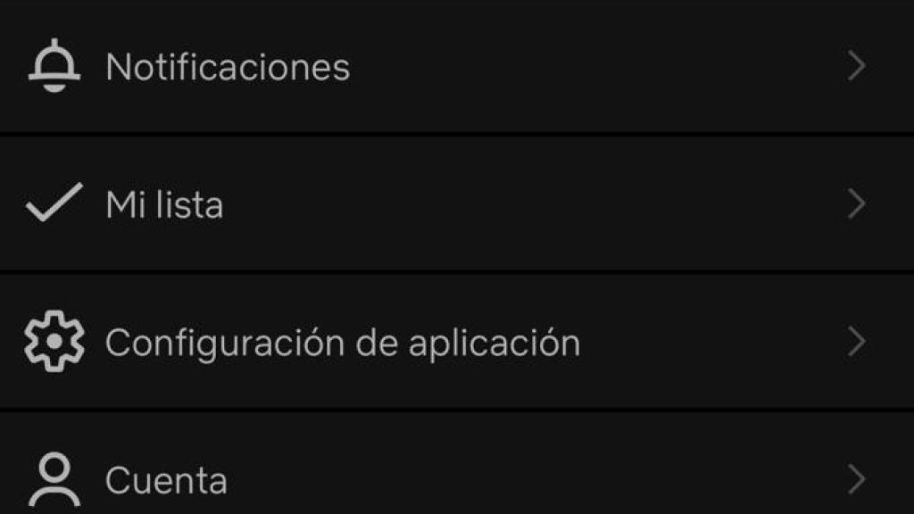 Menú de Netflix desde la aplicación del teléfono móvil