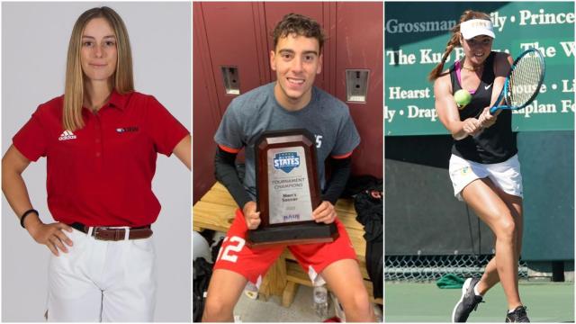 De izquierda a derecha: Mar, Martí y María, tres jóvenes deportistas españoles becados en EEUU.