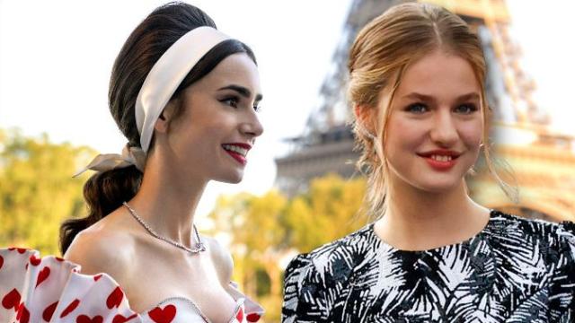 La actriz Lily Collins y la princesa Leonor en un montaje de EL ESPAÑOL.