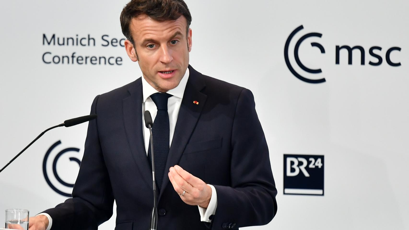 El presidente de Francia, Emmanuel Macron, este viernes en la Conferencia de Seguridad de Múnich.