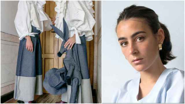 Sabela Juncal junto a algunas prendas de su colección Condominio.