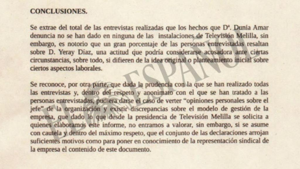 Fragmento del informe interno de Radiotelevisión Melilla.