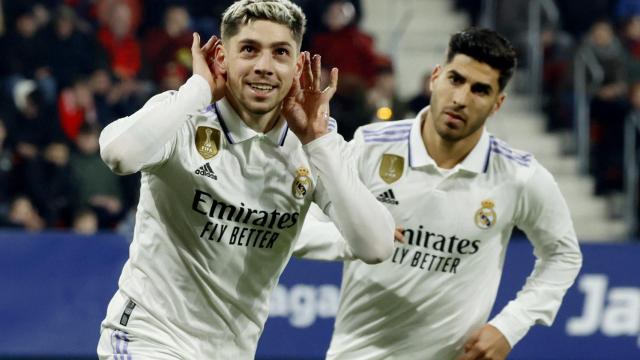 Fede Valverde celebra su gol contra Osasuna.
