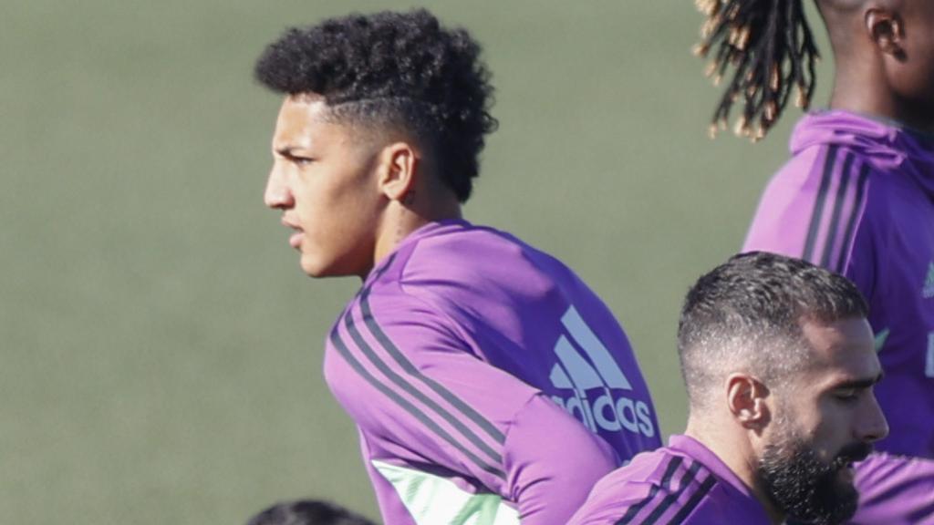 Álvaro Rodríguez, en el entrenamiento del Real Madrid