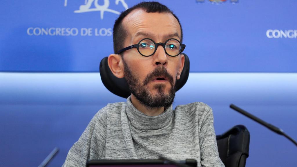 Pablo Echenique, portavoz de Unidas Podemos, en una rueda de prensa.