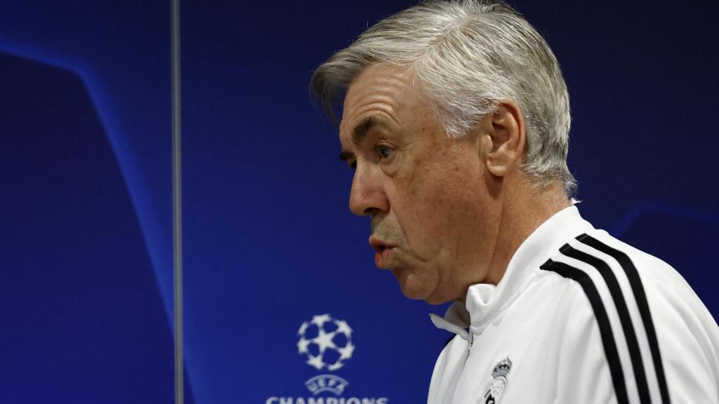 Carlo Ancelotti, en rueda de prensa de la Champions League con el Real Madrid