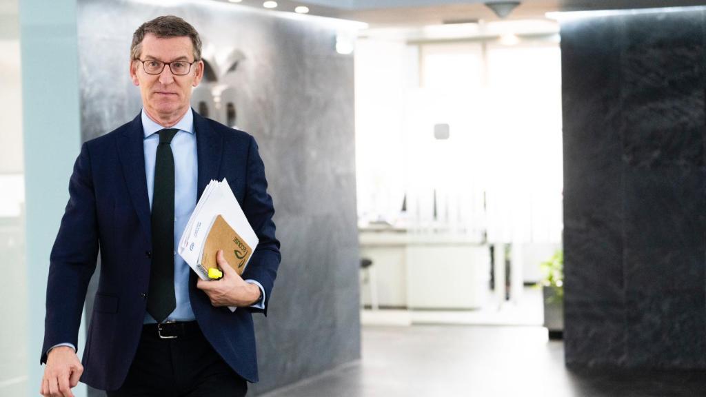 Alberto Núñez Feijóo, líder del PP, este lunes en la sede de Génova.
