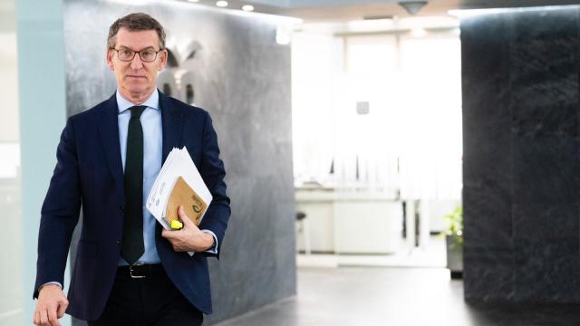 Alberto Núñez Feijóo, líder del PP, este lunes en la sede de Génova.