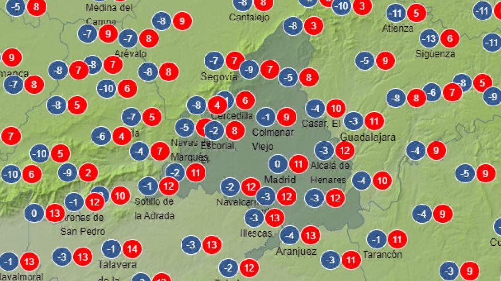 El tiempo en Madrid para el sábado, temperaturas máximas y mínimas.