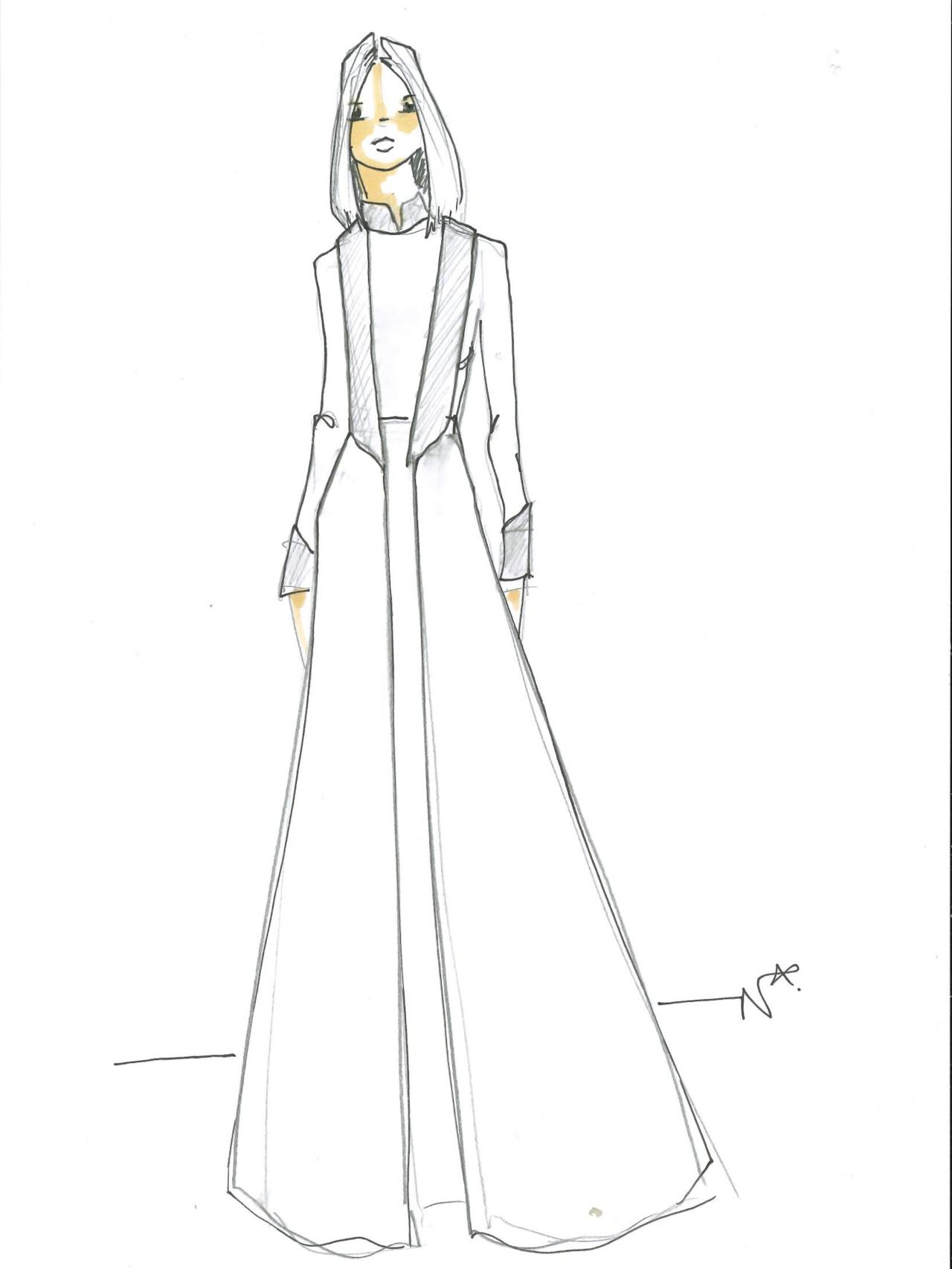 Boceto del vestido de Pedro del Hierro realizado en exclusiva por Nacho Aguayo para la ocasión.