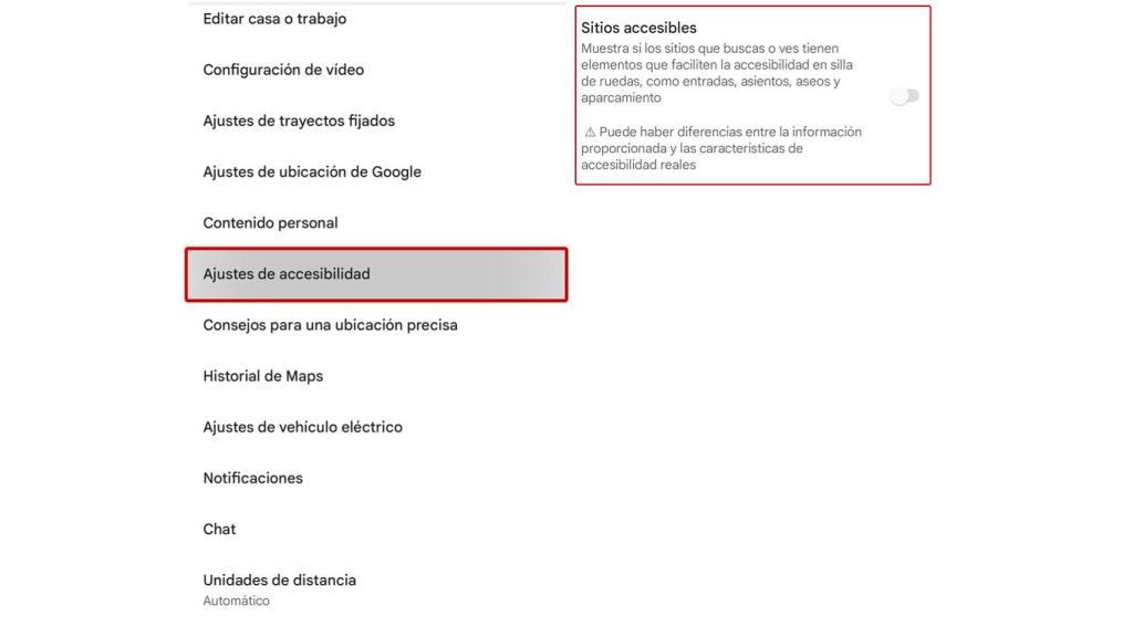 Opciones de accesibilidad.