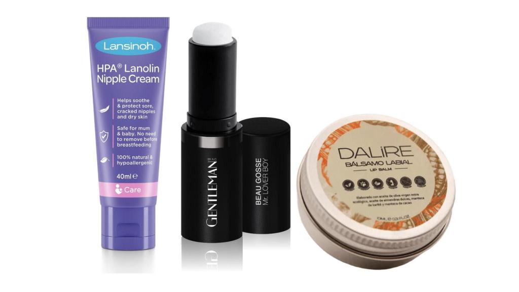 Productos de cosmética para labios cortados.