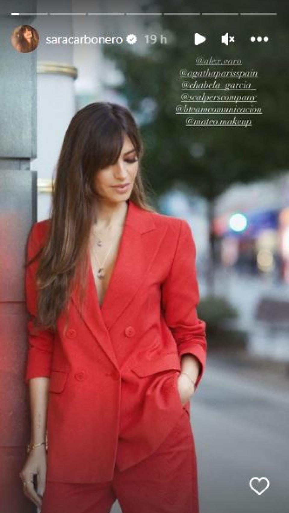 Sara Carbonero en una imagen de sus redes sociales con traje de Scalpers.