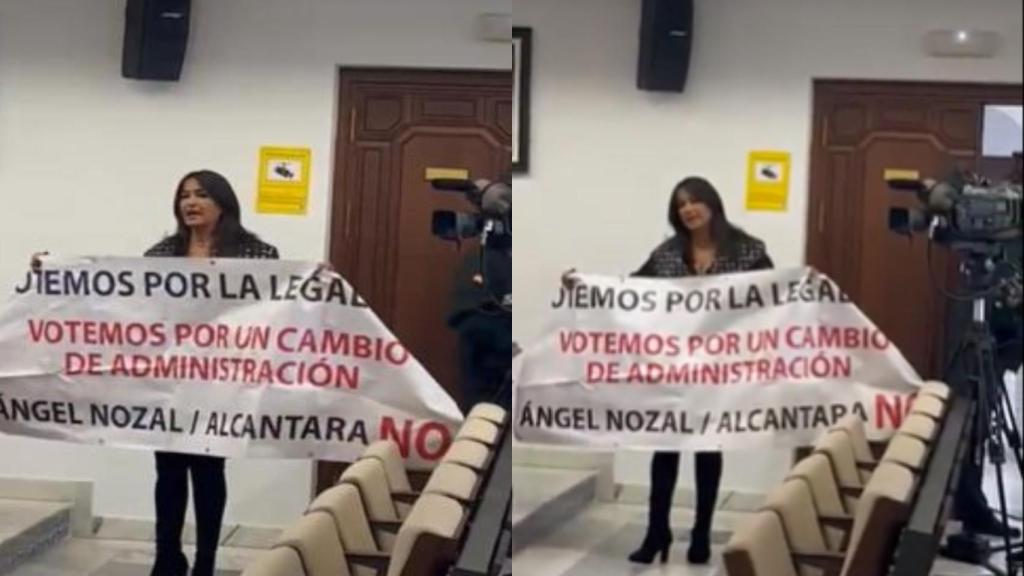 El último show de Aída Nizar: irrumpe en el pleno de un Ayuntamiento con una pancarta