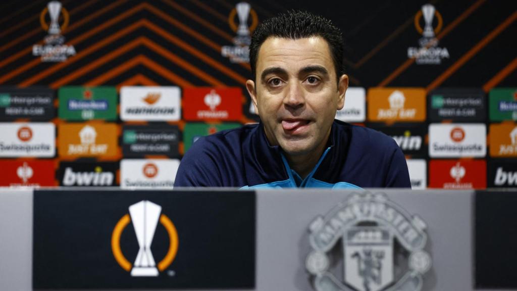 Xavi Hernández, en rueda de prensa de la Europa League con el FC Barcelona