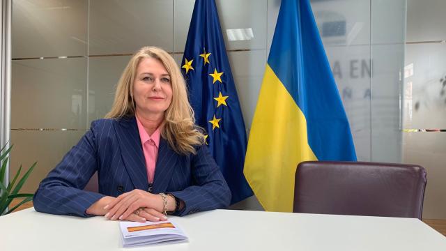 La eurodiputada polaca Elzbieta Lukacijewska, este miércoles en la sede madrileña del Parlamento Europeo.