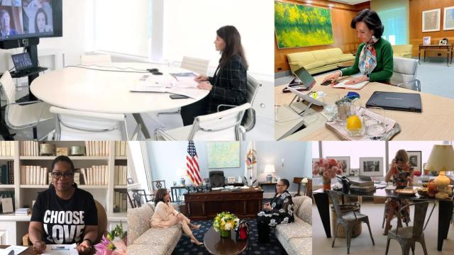 Arriba, la reina Letizia y Ana Botín. Abajo, Oprah Winfrey, Kamala Harris y Anna Wintour.