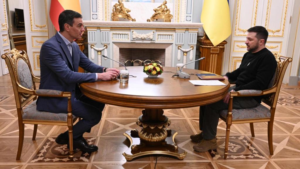 Pedro Sánchez, este jueves durante su encuentro con el presidente de Ucrania, Volodímir Zelenski, en Kiev.