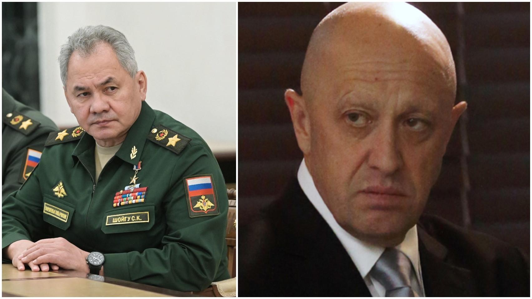 A la izquierda el ministro de Defensa Sergei Shoigu; a la derecha el jefe de Wagner Yevgeny Prigozhin.