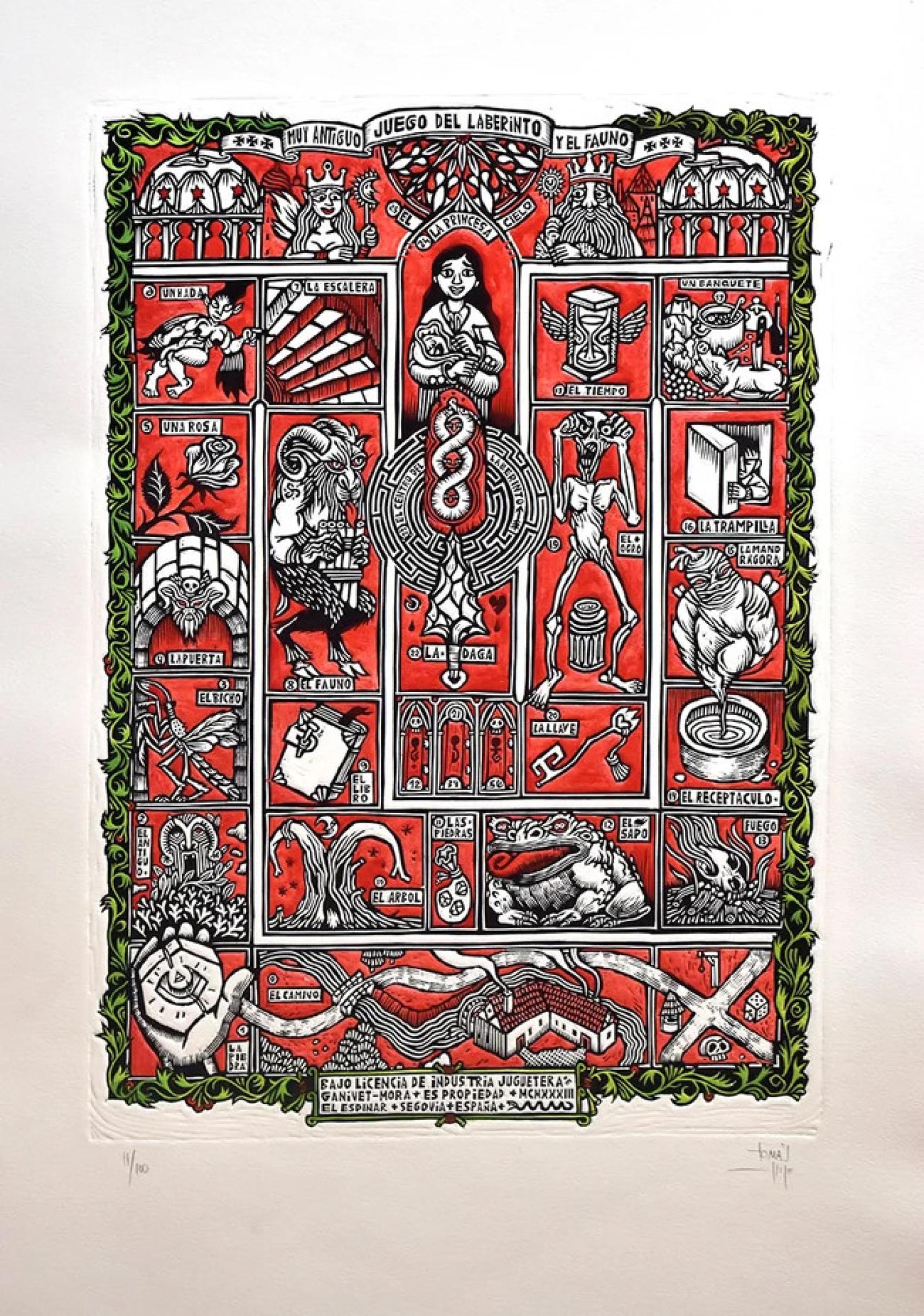 Grabado que Tomás Hijo presentó a la exposición homenaje a Guillermo del Toro