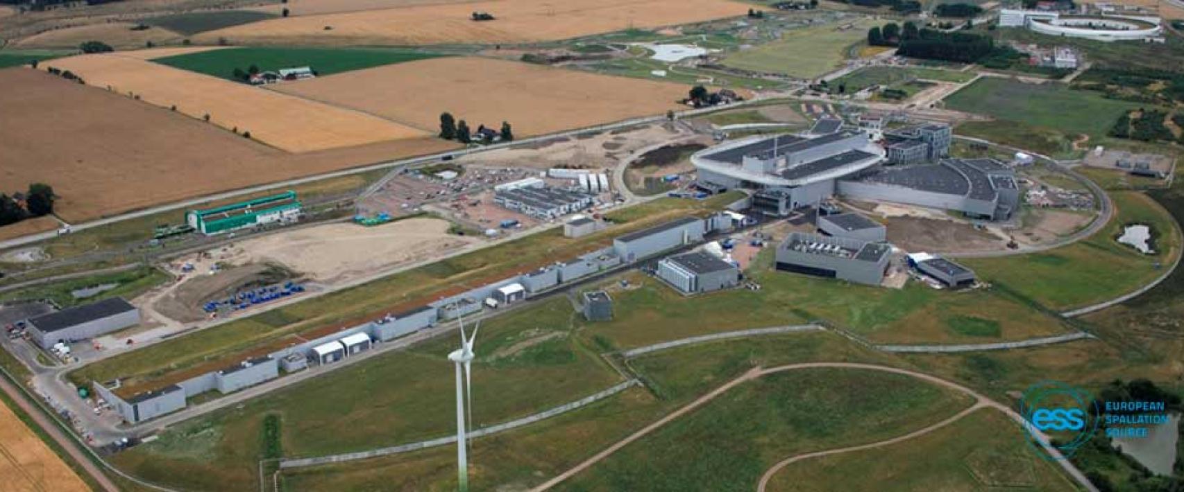 Vista aérea del acelerador que se está construyendo en Lund, Suecia
