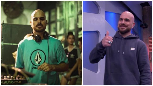 Miguel Gálvez de DJ (a la izquierda) y en El Hormiguero (a la derecha).