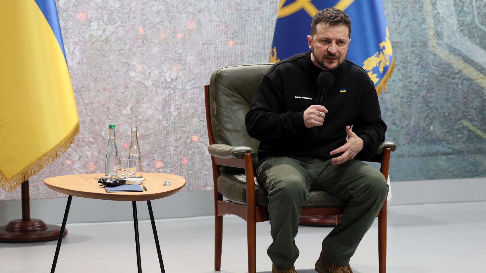 El presidente ucraniano, Volodimir Zelenski, durante su comparecencia ante los medios en Kiev.