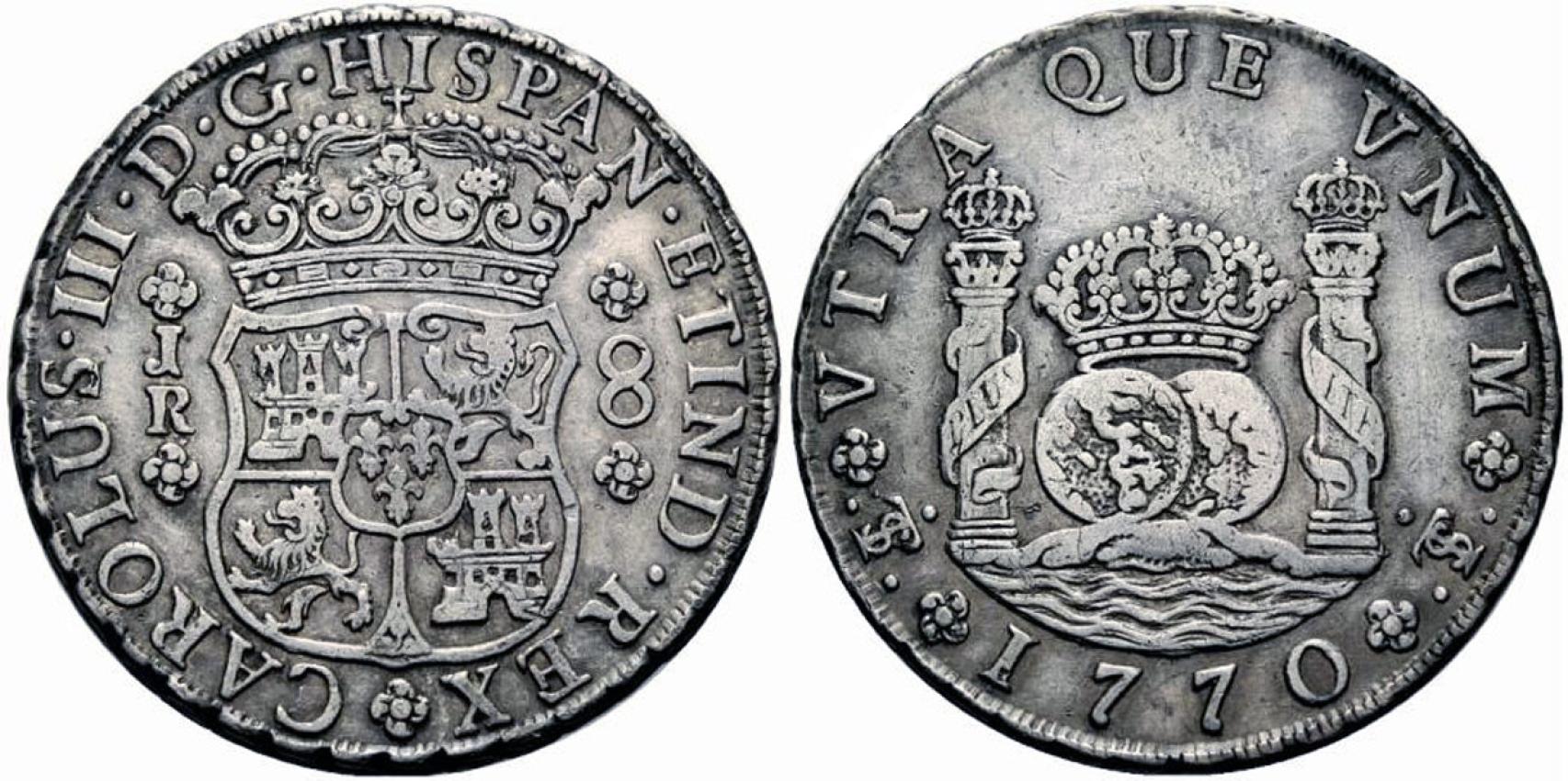 Real de a ocho acuñado en Potosí en 1770.