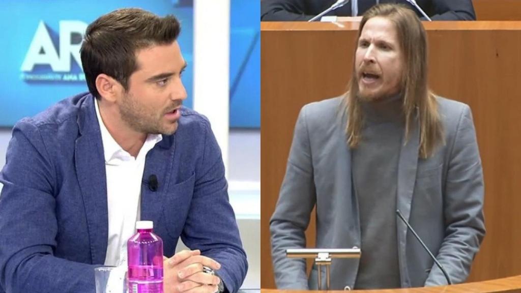 El periodista Javier Negre y el procurador de Unidas Podemos, Pablo Fernández.