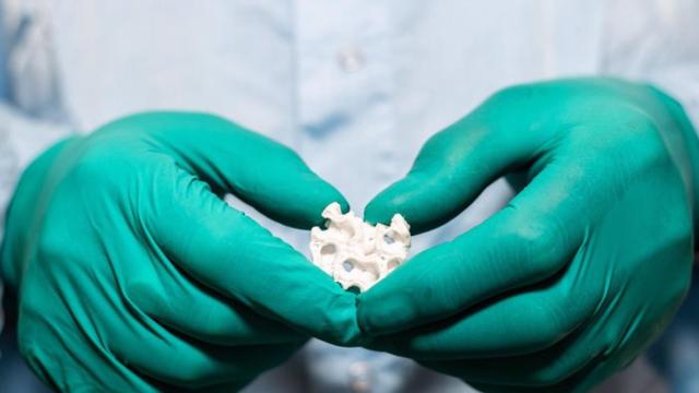 Muestra de hueso bioimpreso.