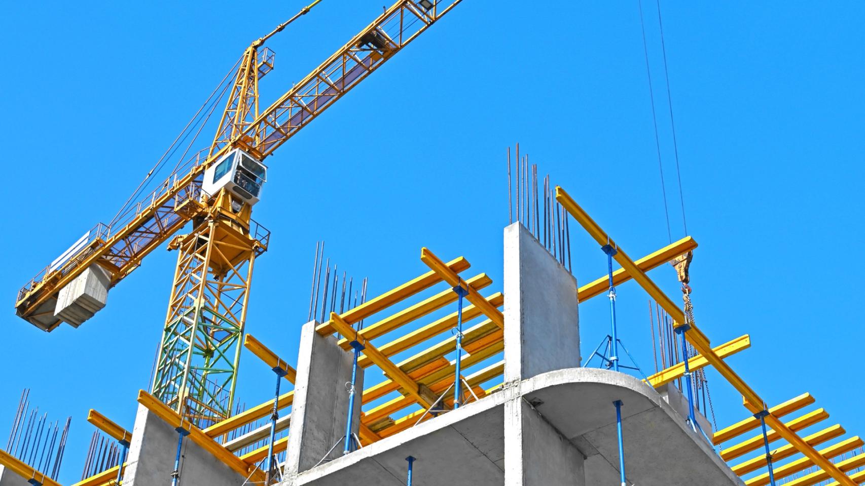 Construcción, edificio, grúa