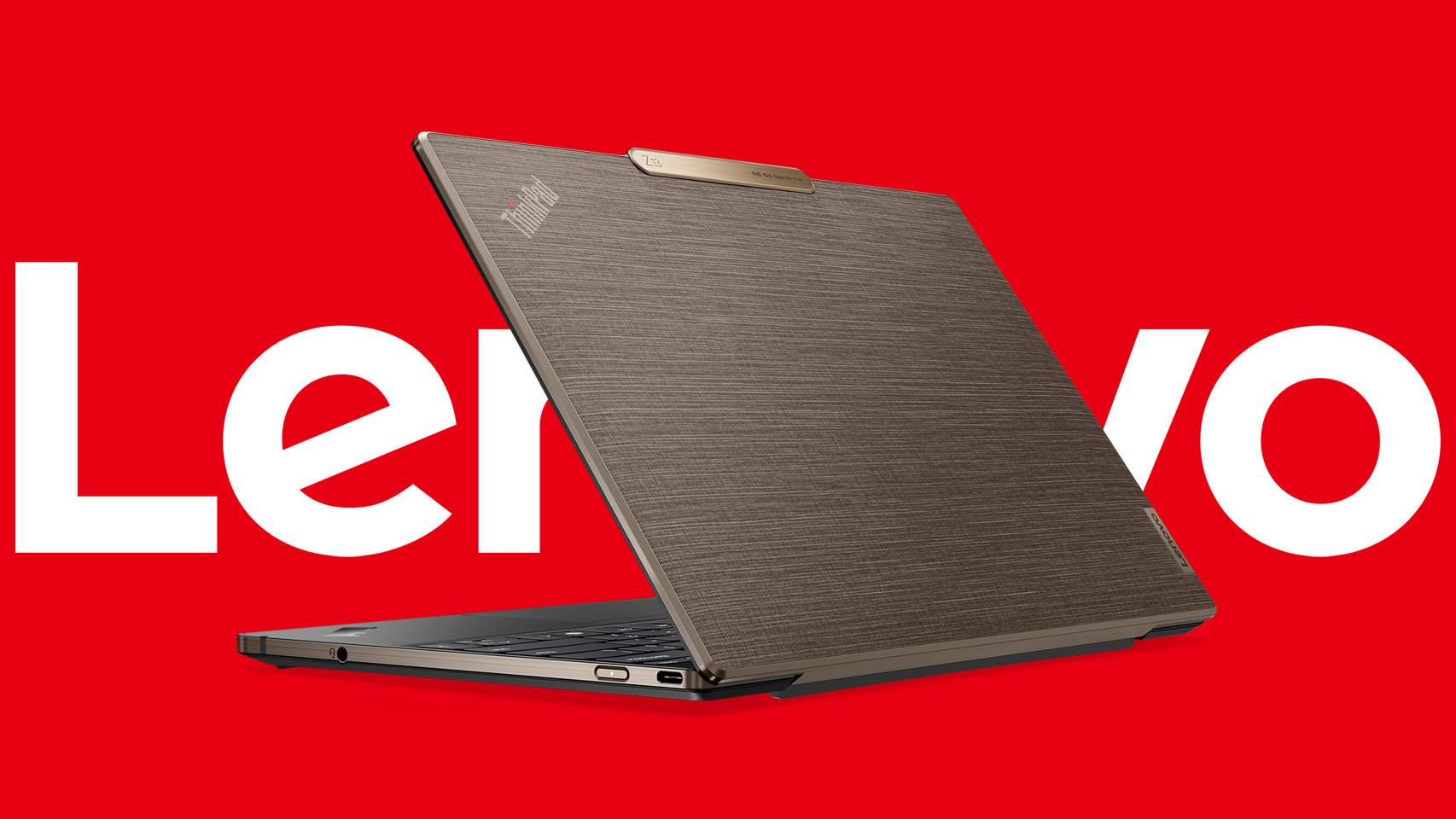 Portátil con cubierta de lino de Lenovo.