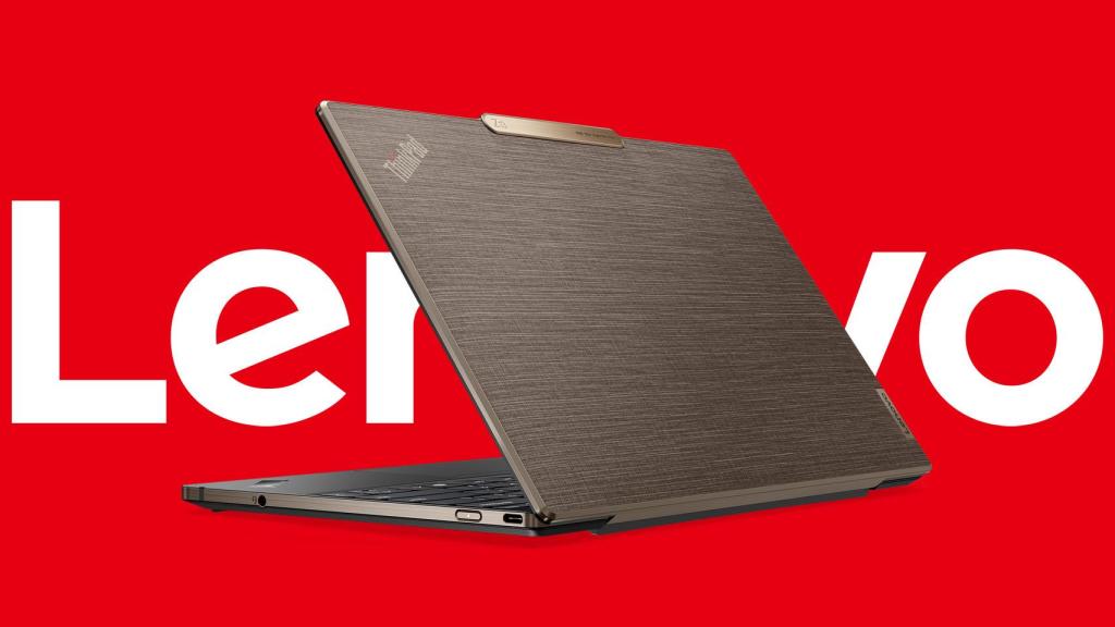 Portátil con cubierta de lino de Lenovo.