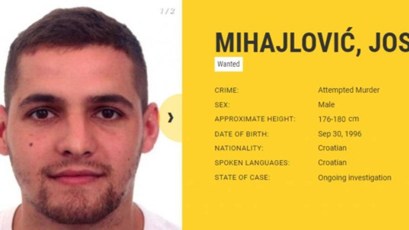 Josip Mihajlovic, el fugitivo croata buscado por la Europol.