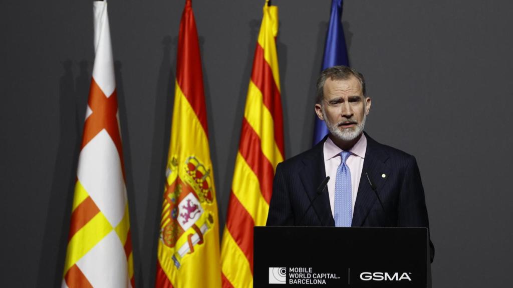 Felipe VI, durante su discurso de bienvenida en el Mobile World Congress de Barcelona.