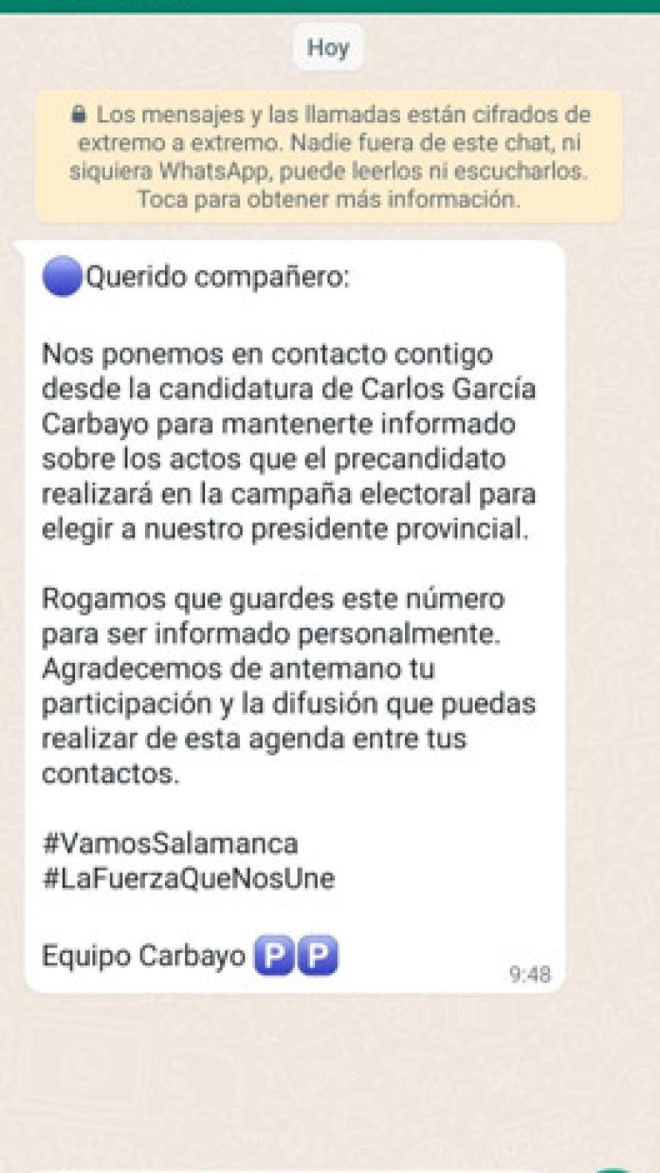 Uno de los pantallazos de WhatsApp enviados por el equipo de Chabela de la Torre.