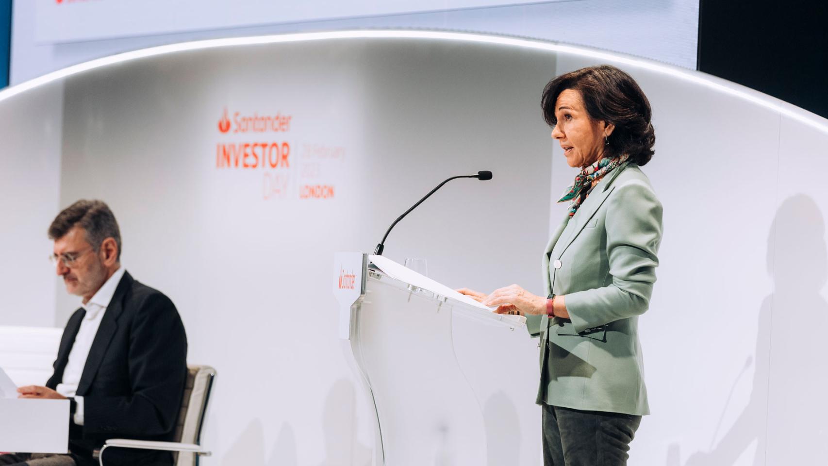 Ana Botín, presidenta de Santander, durante el Investor Day celebrado este martes.