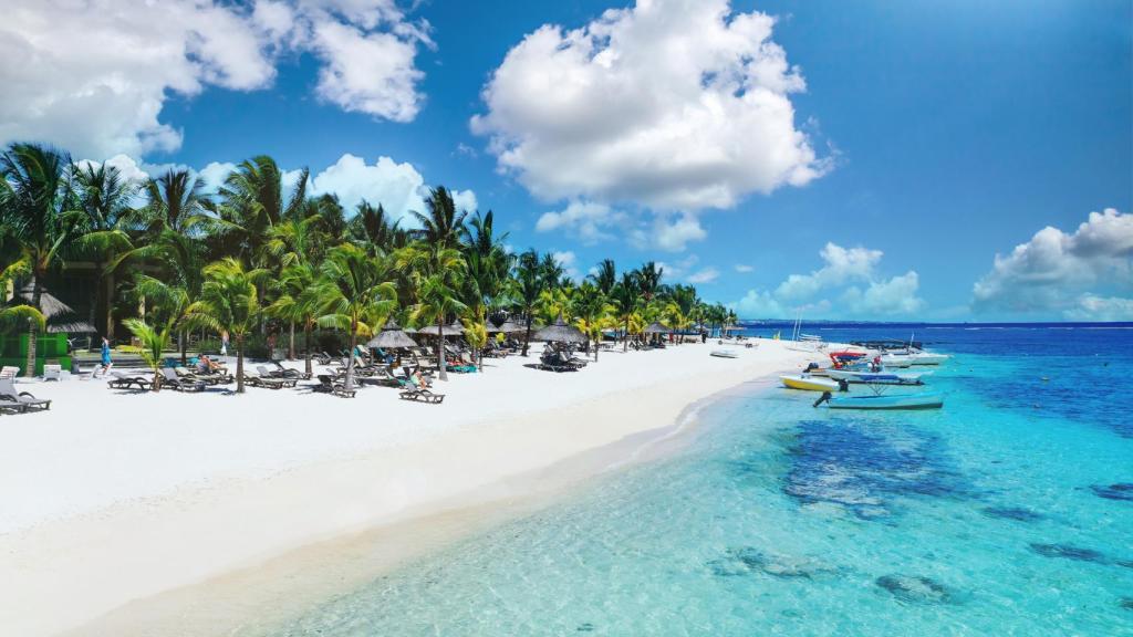Vista aérea de una playa en la isla Mauricio.
