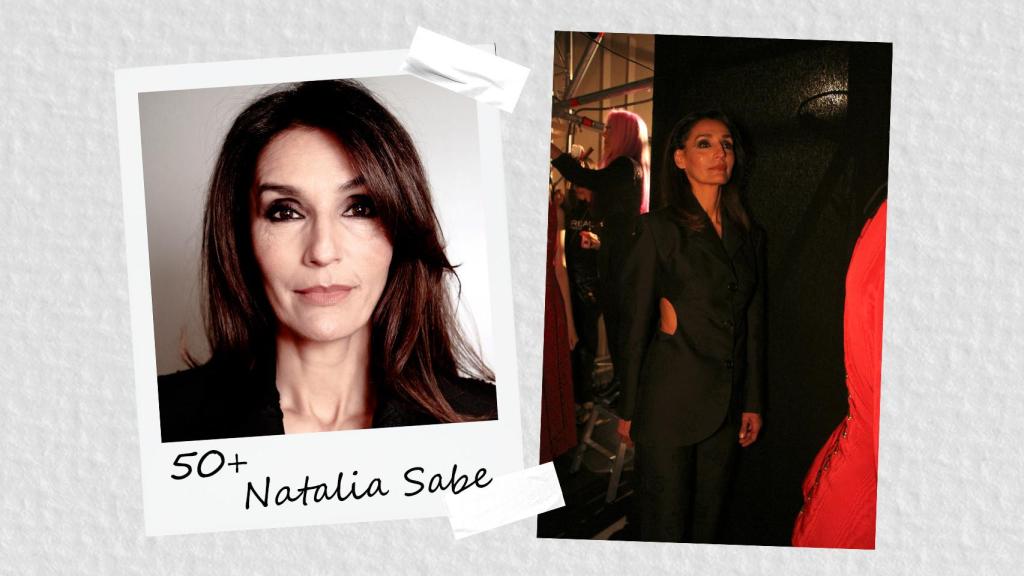 Natalia Sabe (@nataliasabe). Edad: 54 (Madrid, 1968). Ganadora del Premio a la mejor modelo en la 71 edición de la pasarela MBFWM. Vestida por Ynesuelves (@ynesuelves).